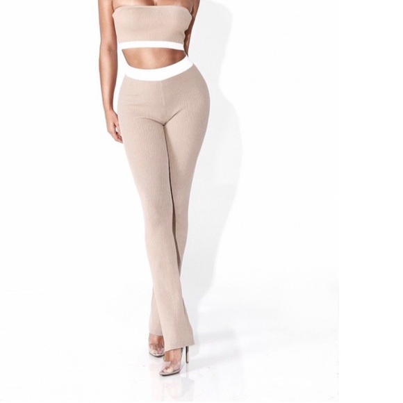 JLuxLabel Tan Ribbed High Waist Yoga Comfy Pants Size Medium - Picture 1 of 15